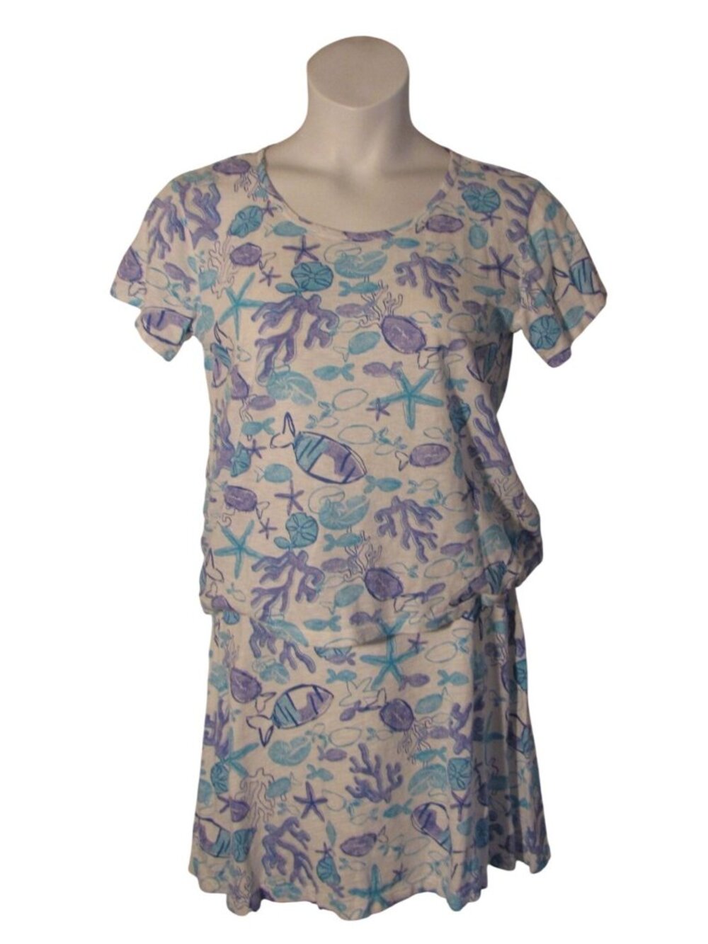 Fresh Produce M Aqua Blue Purple Fish Skirt Shirt Tee Outfit Set Knit